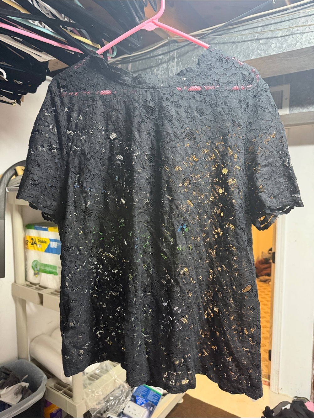 LOFT Black Lace Short-Sleeve Tee